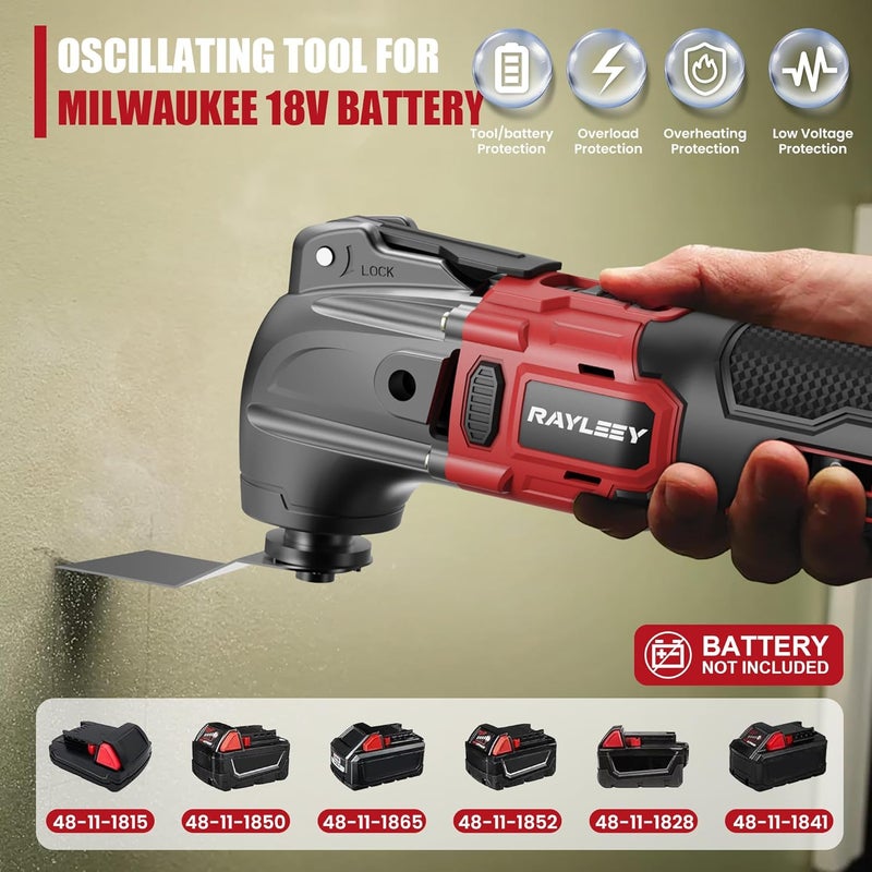 RAYLEEY Oscillating Multi-Tool Kit Compatible With MILWAUKEE 18V Battery,Cordless Oscillating Tools With Brushless Motor,6 Speed,22PCS Accessories,4° Oscillation Angle for Cutting/Grinding/Sanding(Tool Only) - Image 2